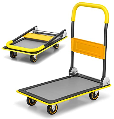 COSTWAY 150kg/300kg Folding Platform Trolley, Heavy Duty Hand Sack Truck with Handle & Bumper Strips, Rolling Flatbed Cart Dolly for Easy Transportation and Heavy Lifting (73x49x83cm, 150kg Capacity)