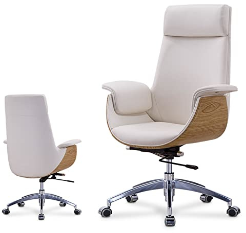Fauteuil de Bureau de Direction, Cuir de Grain de Bois, Rotation 360° Angle d'inclinaison 90°-110°, Coussin en éponge, Fauteuil Ergonomique pivotant, pour Le Bureau, Le Travail, Les Jeux. (Color : BL