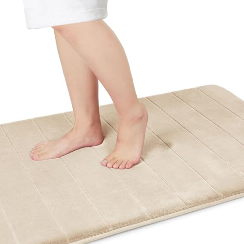 Yimobra Tapis de bain antidérapant, 90 x 60 cm, super absorption d'eau, épais, lavable en machine, facile à sécher - Beige