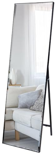 Hoikwo 140x41cm Standspiegel Ganzkörperspiegel mit Ständer, Vertikaler Wandspiegel für Schlafzimmer, Wohnzimmer, Ankleidezimmer, Flur(Schwarz Ankleidespiegel)
