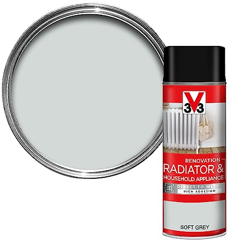 V33 Renovation Radiator & Household Appliance Paint - Direct to Metal & PVC - High Adhesion - Resistance To Temperature Variations - Spray - Soft Grey 400ml