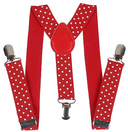 Linghe Tirantes para niños con clip para niños y niñas, lunares ajustables, elásticos, en forma de Y, 3 clips, rojo, Talla única