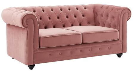 Vente-unique - Sofá Fijo 2 plazas Chesterfield - Terciopelo - Rosa Palo