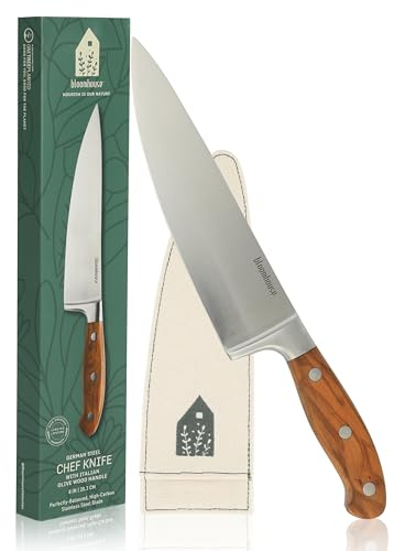 Bloomhouse - Two Time Oprah's Favorite Things Winner - 8-Inch Chef's Knife – German Stainless Steel Blade with Forged Italian Olive Wood Handle, Full Tang Kitchen Knife for Slicing, Dicing & Chopping