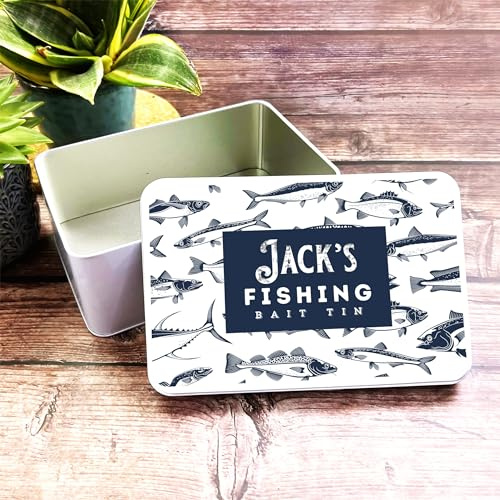 Navy Fish Sketches Angler Personalised Fishing Bait Tin Personalised Gift | Custom Gift | Personalized Tin | Personalised Tins | Gift For Her | Gift For Him