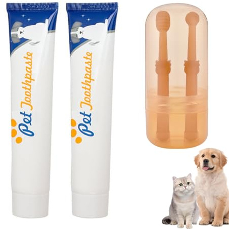 KyneLit Kit de cuidado dental para mascotas, 2 unidades, pasta de dientes para perros y gatos, reduce la placa, blanquea los dientes, refresca el aliento (sabor A-Beef)