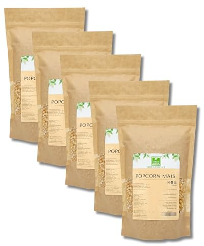 Butterfly Popcorn Mais 5kg aus Maiskörnern Pop Corn von Green Essence | Ungesalzen und ungesüsst, Popcornmais aus Maiskörnern, Für Popcornmaschine, Ideal als Kino Popcorn, 5x 1kg, 5er-Pack