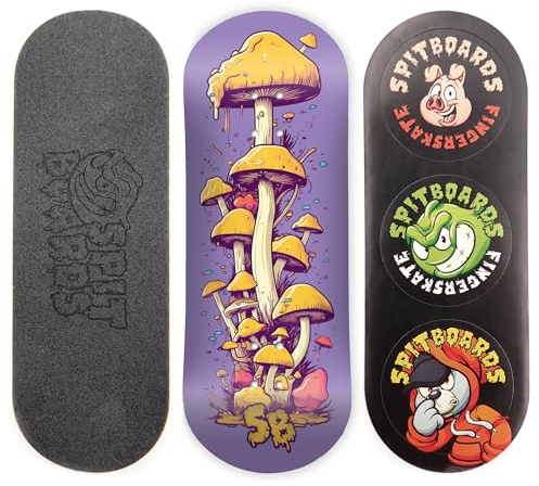 SPITBOARDS 34 mm fingerboard Deck – äkta trä (5 lager) klassisk isglass gatuform – storlek: 34 x 96 mm – Single Graphic Deck (Real Wear) – Optimized Concave – Mushroom Cheese