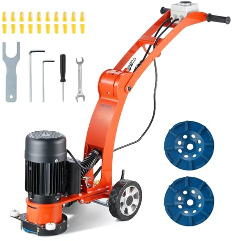 VEVOR Amoladora Eléctrica para Pisos de Concreto 1500W Reparadora de Concreto con Disco de Lijado para Pisos 180 mm 1400 RPM Motor sin Escobillas Amoladora de Superficies para Granito, Mármol, Piedras