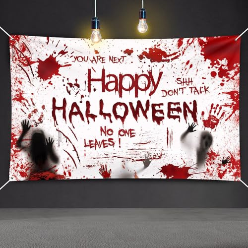 Bigqin Halloween Banner - 180x110 cm Garagentor Banner mit Blutflecken, Handabdruck Hintergrund für Horror Party Dekorationen innen und außen