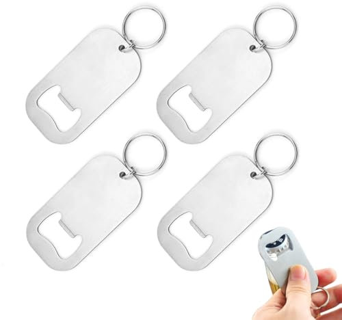 ZMREN Apribottiglie di Birra in Acciaio Inox, 4 Pezzi Con Portachiavi, per Cucina Bar Ristorante