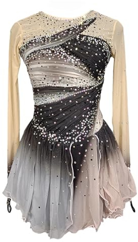 YDHTIZ Professionelles Eiskunstlauf Kleid Für Mädchen Gradient Eislauf Wettkampfbekleidung Handgefertigte Outdoor Gymnastik Trikots Rollschuhrock,Grau,XL