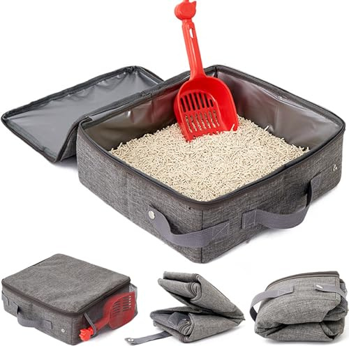 30 x 30 cm Katzentoilette Faltbar Katzen, Tragbare Katzentoilette, Mit Deckel, Faltbare Katzen Katzenklo, Kann als Kätzchentoilette, Grau