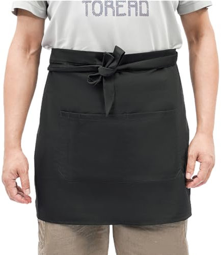 wanwanper Schürze, 5er Set Taille Küchenschürze, Kurz Kochschürze Kellnerschürze Arbeitsschürze für Frauen und Männer, Profi-Schürze mit 2 Taschen für Küche, Restaurant, Café, Schwarz