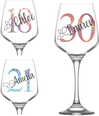Personalised Birthday Wine Glass Gifts for Her Girl Women Bestie Wine Glass 18th 21st 30th 40th 50th 60th 70th 80th Any Age Party Present Idea