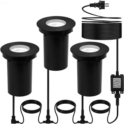 JNR 3 Stück 12V Edelstahl Bodenstrahler Außen IP67 Wasserdicht mit LED 3 * 4w MR16 Warmweiß, Bodeneinbaustrahler Aussen Bodenleuchten Außen (3-Schwarz)