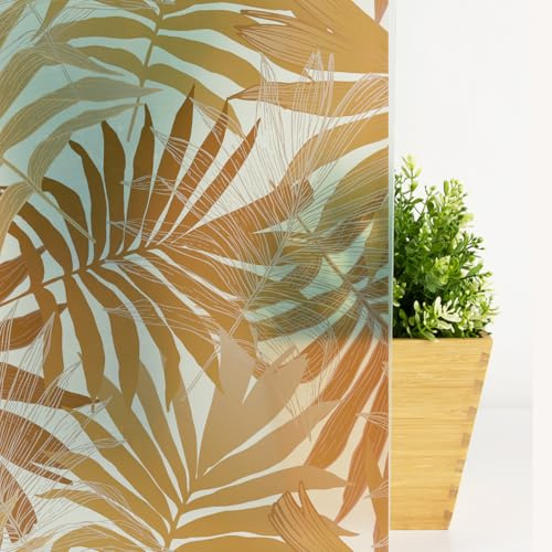 Milchglasfolie Minimalismus Braun Blatt Fensterfolie Selbstklebend Milchglasfolie Fenster Bad Fenster Sichtschutzfolie Fensterfolie Blickdicht Folie für Fenster Folie Fenster Sichtschutz 40x120/1 Pcs