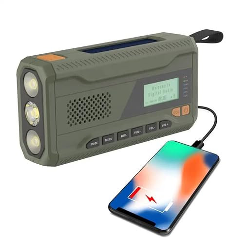 Class Portable Rechargeable Digital Solar Flash Torch Bluetooth DAB FM Radio SOS Alarm Crank Powered 2000mAh Battery Camping - Green WR6