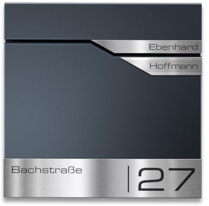 Metzler Wandbriefkasten mit Zeitungsfach und verdecktem Schloss Anthrazitgrau RAL 7016, DIN-A4-Einwurf knickfrei, wetterfestes Edelstahlgehäuse, 2 Parteien, Wandmontage, modernes Design