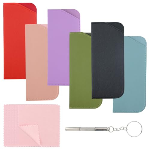 JRSHIRLEYLTD Lot de 6 étuis souples pour lunettes de soleil avec 6 chiffons à lunettes et 1 mini tournevis, sac à lunettes pour homme et femme (multicolore), multicolore, taille unique