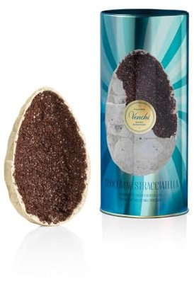 Venchi - Uovo di Cioccolato Chocoviar Stracciatella, Gusto Cioccolato Bianco, con Panna, Fave di Cacao Tostate e Granella di Cioccolato al Latte, con Sorpresa, Senza Glutine, 390 gr, Collezione Pasqua