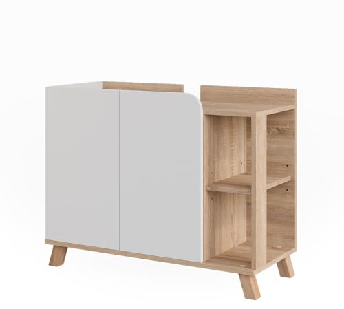Vicco Mobiletto per lavabo Karen, Sonoma/Bianco, 80 x 65 cm con 2 porte, per una conservazione salvaspazio sotto il lavandino
