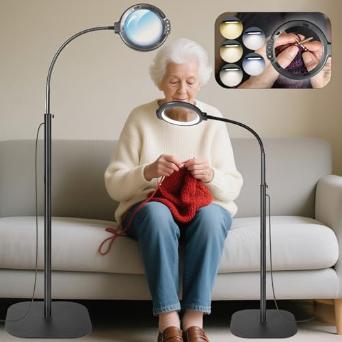 GABORISH 10 loupes sur pied avec lumière et support, lampe loupe 3 en 1 avec 54 LED, lampe loupe flexible avec col de cygne avec pince, 5 modes de couleur, luminosité à intensité variable, loupe de