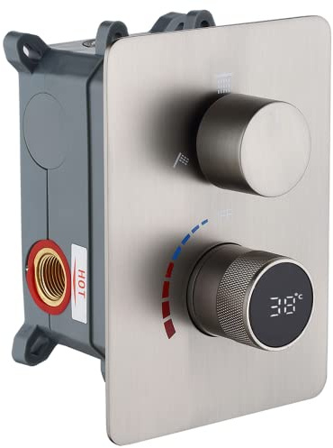 Système de Douche Head WH avec Robinet inverseur 3 Voies en Laiton et Affichage numérique à LED - Mitigeur de Salle de Bain en Nickel brossé