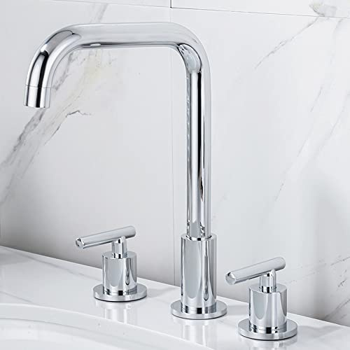 Grifo de baño de 3 Orificios, Grifo de Lavabo de latón con Doble manija, Acabado Cromado, Mezclador de Agua Caliente y fría, Accesorios de baño, Mezclador de Lavabo de tocador Moderno