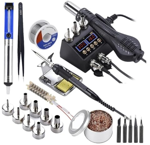 Station De Soudage 2 En 1 Avec Écran LCD Numérique, Fer À Souder, Pistolet À Air Chaud For Téléphone Portable, Réparation De Circuits Intégrés BGA SMD, Outils De Soudure Précision Efficace(8898 KIT11)