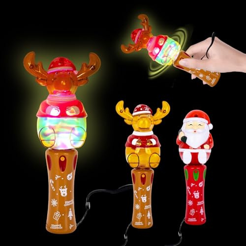SPERMUOY Varita mágica luminosa de Navidad para niños, 2 piezas de juguete de varita mágica de Navidad, regalo de fiesta de Navidad para niños, regalos de fiesta