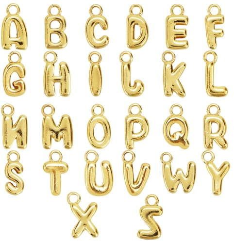 Mikovivi 26stk Goldene Bubble Buchstaben Anhänger Blasenform, A-Z Glitzernde Buchstaben Blasenform Initialen-Anhänger-Set Schmuckherstellung Damenarmbänder Halsketten Ohrringe DIY-Bastelbedarf