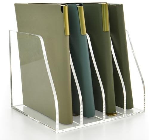 AIMOLLY Porte-revues en acrylique B5 - Porte-revues en acrylique avec 4 compartiments - Organiseur de bureau pour organisation et rangement de bureau - Pour l'école et le bureau