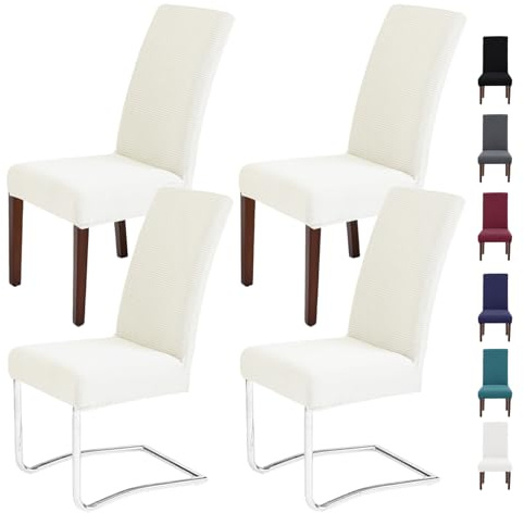 Litrue Stuhlhussen 4er Set Stuhlbezug Schwingstühle Abnehmbarer Waschbarer Stuhlüberzug Stretch Hussen Stühle Schutz für Esszimmer Küche Hotel Bankett Hochzeit (Beige)