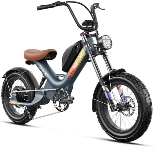 Wallke Titan X1 Retro Electric Bike for Adults, Carbon Fiber Frame Lightweight, 3800W Peak Motor 40MPH Fast Ebike, 20x 5.0 Puncture-Proof Fat Tire Harley Style E-Bicycle, 48V 30Ah Removable Battery