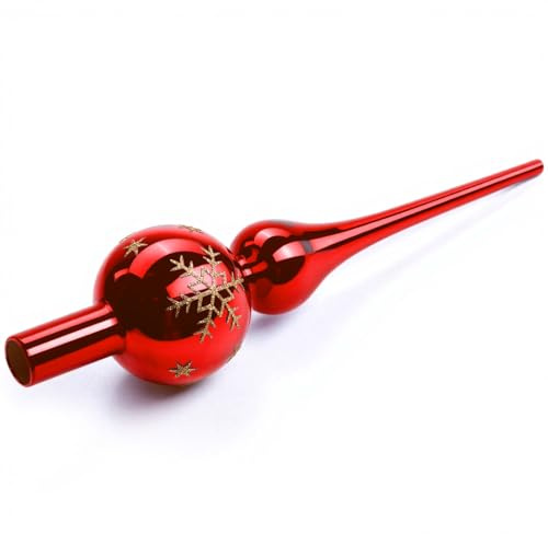 Adorno Punta Arbol Navidad Roja Cristal Vidrio, Copa Parte Superior de Arbol de Navidad, 26cm, Christmas Tree Topper - Ligero Pero Resistente, Brillante y Elegante (Rojo)