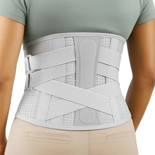 Rückenstützgürtel für Damen & Herren, Atmungsaktive Rückenbandage mit 4 Stützschienen, Einstellbare Kompression zur Entlastung der Lendenwirbelsäule, Leicht & Rutschfest für Alltag, Arbeit & Sport (L)