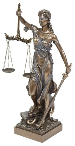 JS Garten Deko Justitia Statue Göttin der Gerechtigkeit Dekofigur Skulptur mit Waage Schwert H 31 cm Bronzeoptik Parastone