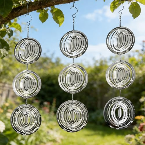 Reflectantes Espantapajaros Exterior, SGZIOO 3 Pcs Campanas de Viento Antipájaros Reflectantes de Metal Giratorios, Antipalomas para Jardín, Patio y Balcón, Repelente Eficaz de Palomas y Golondrinas