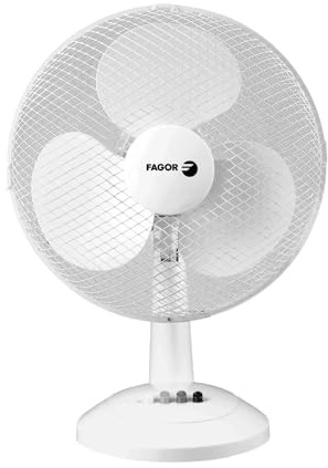 FAGOR Aero Desk White Ventilador de Mesa Oscilante 35W – 3 Velocidades, Motor de Aluminio, Rejilla de Seguridad, Compacto y Potente para Oficina, Dormitorio o Escritorio