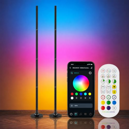 Lámpara de Pie RGB para Salón 160 cm, Control de APP y Remoto, Paquete de 2 | Floor lamp LED con 16 Millones de Colores, Sinc de Música, Lampara de Esquina Regulable para Dormitorio, Juegos