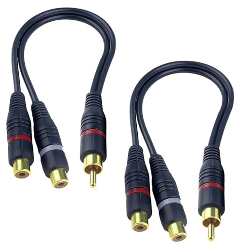 KUTKE 2 Pack RCA Splitter Cable, 15cm rca Y Adapter 1 Male to 2 Female | Extension Cable Phono Y Adapter Gold Plated Turntable Connectors AV Audio Cord for Subwoofer, Speaker, AMP, Home Theater
