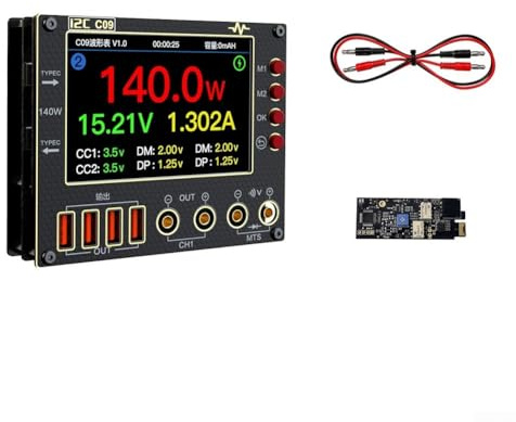 C09 I2C Waveform Ammeter, Dual Channel Voltmeter & Current Tester with Oscilloscope, Circuit Board Tester for Electronics Repair, Short Circuit Detector, 40V Input(set 2)
