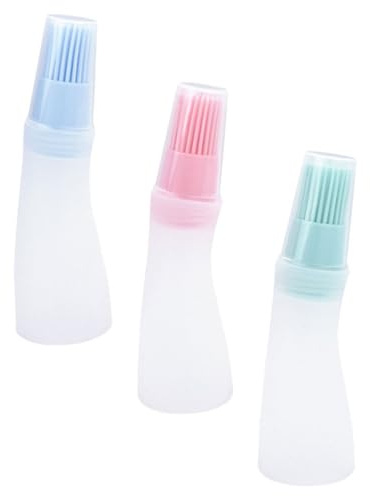 VILLCASE 3piezas Botellas de Silicona para Aceite con Brocha Integrada y Tapa Transparente Resistentes y Flexibles Herramientas para Barbacoa y Cocina al Aire Accesorios para Barbacoas
