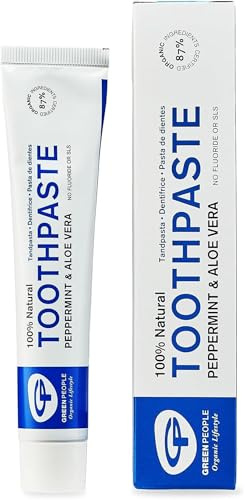 Green People Pfefferminz- & Aloe Vera Zahnpasta, 50ml | Fluoridfrei und SLS-frei, Für empfindliches Zahnfleisch, Aloe Vera, Myrrhe und Olivenblatt, Pfefferminzöl