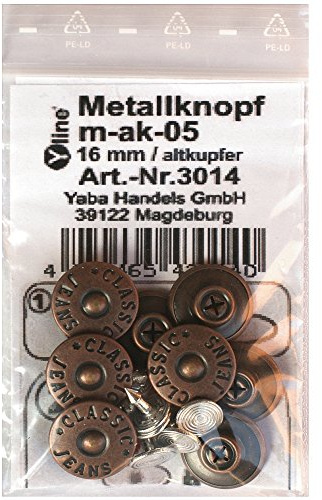 8 Metall Knöpfe altkupfer 16 mm, Jeansknöpfe Metallknopf, Jeans Knöpfe, nähfrei, im Polybeutel, m-ak-05