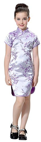 Bitablue Girls Wintersweet Blossom Chinese Qipao Dress (Purple, 8)
