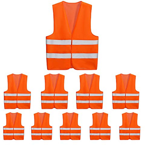 10 Pack Mount Marter safety vest reflective running vest for men and women, 360° super bright, High visibility & Long distance, Orange safety reflective vest for traffic, construction and outdoor work