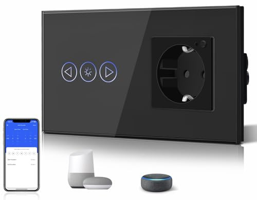 BSEED Interruptor Regulador de Luz Wifi con 1 Enchufe Interruptor Pared Inteligente Compatible con Led Interruptor Tactil con Alexa/Tuya 300W Negro(Se Necesita Alimentación Neutra)