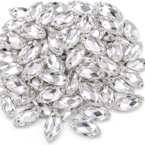 Juego de 100 piedras brillantes para coser, ovaladas, 15 x 7 mm, cristal acrílico, parte trasera plana, para ropa, manualidades, ropa y decoración